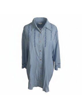 Lafei-Nier Women's Denim Snap Up Top Size 4XL Blue Crochet Lace Cotton Soft